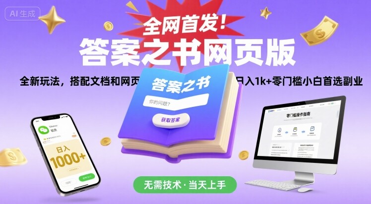 全网首发！答案之书网页版，全新玩法，搭配文档和网页，日入1k+零门槛小白首选副业【揭秘】-超级会员网