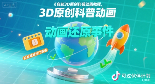 自制3D原创科普动画教程，动画还原事件，抖音最新热门赛道，可过伙伴计划-超级会员网