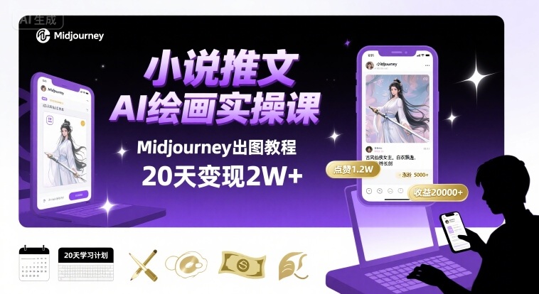 小说推文干货分享之AI绘画MJ出图实操课，用Midjourney做小说推文，20天挣2w-超级会员网