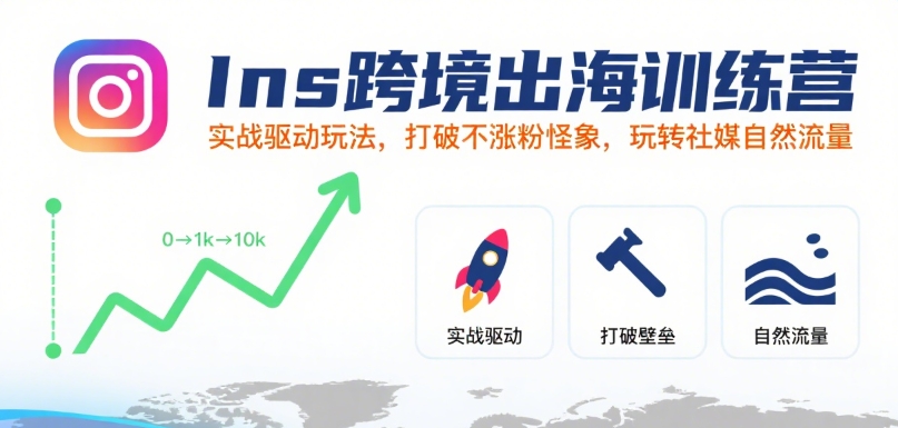 Ins跨境出海训练营，实战驱动玩法，打破不涨粉怪象，玩转社媒自然流量-超级会员网