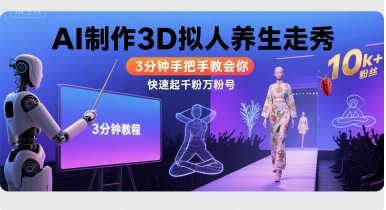 Ai制作3D拟人养生走秀，3分钟手把手教会你，快速起千粉万粉号-超级会员网