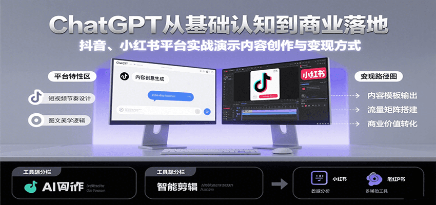 ChatGPT从基础认知到商业落地，实战演示抖音、小红书等平台的内容创作与变现-超级会员网