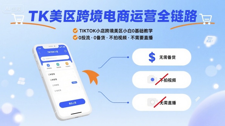 TK美区跨境电商运营全链路，TIKTOK小店跨境美区小白0基础教学，0投流0备货不拍视频不需要直播-超级会员网