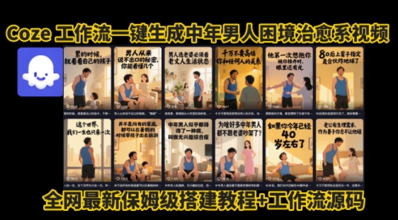 coze工作流一键生成”中年男人困境扎心高涨粉高播放量图文视频”保姆级拆解教程，无需剪辑，无需拍摄写文案-超级会员网