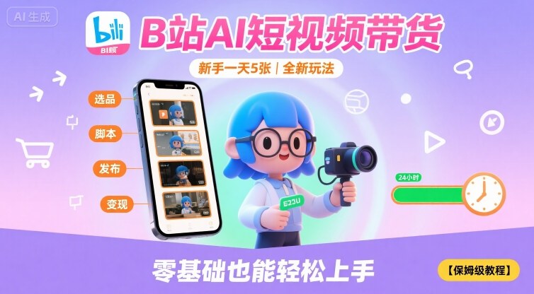 B站AI短视频带货，新手一天5张，全新玩法【保姆级教程】-超级会员网