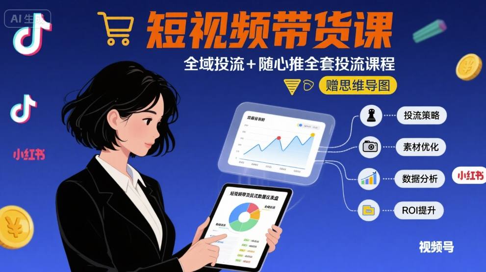 最新短视频带货课，全域投流+随心推全套投流课程+思维导图-超级会员网