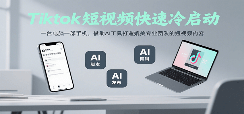 Tiktok短视频快速冷启动，一台电脑一部手机，借助AI工具打造媲美专业团队的短视频内容-超级会员网