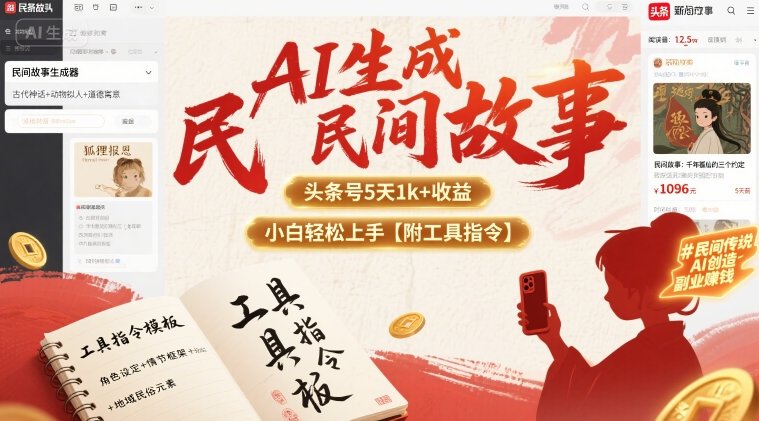 AI生成民间故事，头条号5天1k+，小白轻松上手【附工具指令】-超级会员网