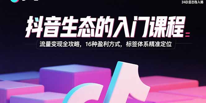 抖音生态的入门课程：流量变现全攻略，16种盈利方式，标签体系精准定位-超级会员网