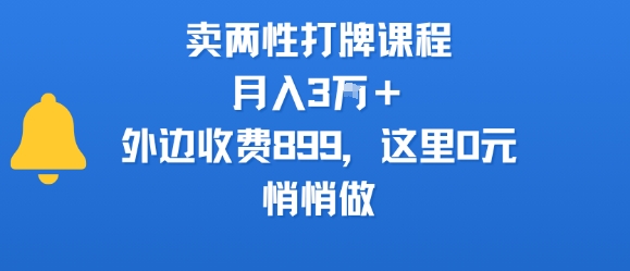 卖两性打牌课程，月入3W+外边收费899的课程，这里0元，悄悄做-超级会员网