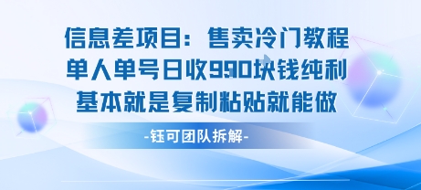 信息差项目：售卖冷门教程单人单号日收9张纯利基本就是复制粘贴就能做-超级会员网