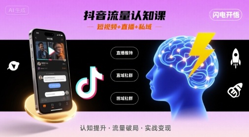抖音流量认知课，短视频+直播+私域，认知提升，闪电开悟-超级会员网