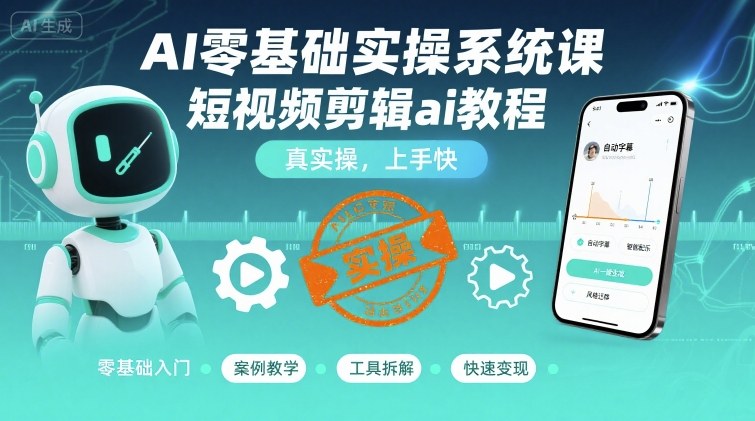 AI零基础实操系统课，短视频剪辑ai教程，真实操，上手快-超级会员网