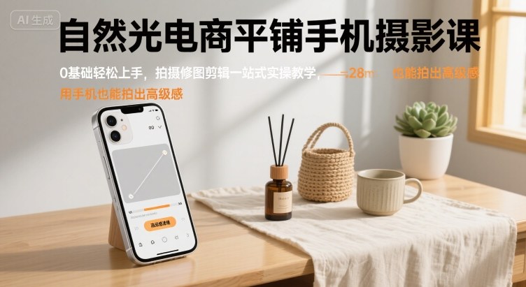 自然光电商平铺手机摄影课，0基础轻松上手，拍摄修图剪辑一站式实操教学，用手机也能拍出高级感-超级会员网
