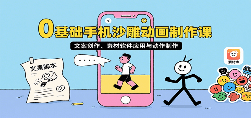 0基础手机沙雕动画制作课，文案创作、素材软件应用与动作制作-超级会员网