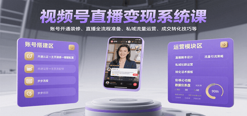 视频号直播变现系统课，账号开通装修、直播全流程准备、私域流量运营、成交转化技巧等-超级会员网