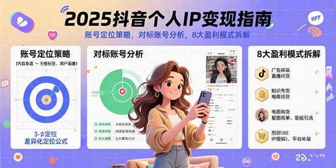 2025抖音个人IP变现指南，账号定位策略，对标账号分析，8大盈利模式拆解-超级会员网