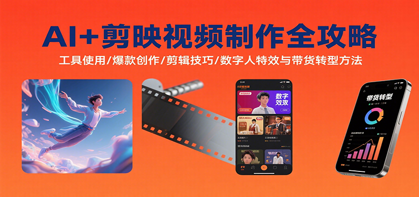 AI+剪映视频制作全攻略：工具使用/爆款创作/剪辑技巧/数字人特效与带货转型方法-超级会员网