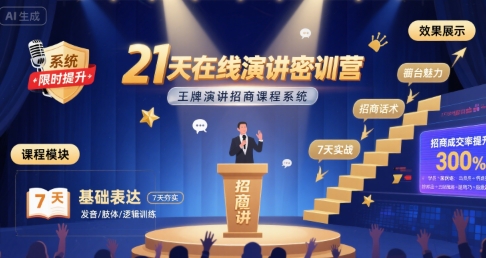 21天在线演讲密训营，王牌演讲招商课程系统-超级会员网
