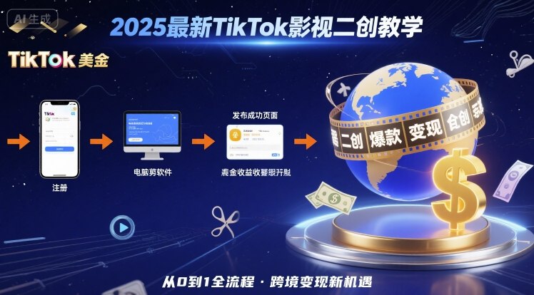 2025年最新TikTok影视二创教学，从注册到发布撸美金全流程，跨境变现新机遇-超级会员网