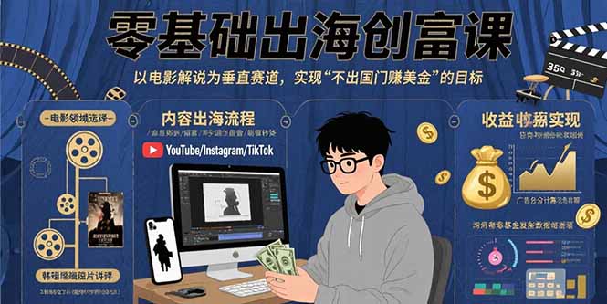 零基础出海创富课：以电影解说为垂直赛道，实现不出国门赚美金的目标-超级会员网