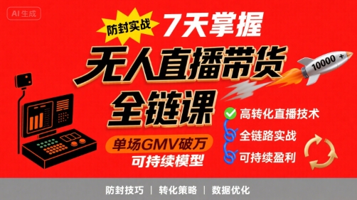 无人直播带货全链防封实战课，7天掌握高转化直播技术，实现单场GMV破万可持续模型-超级会员网