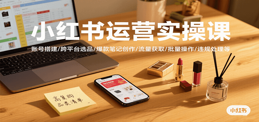 小红书运营实操课，账号搭建/跨平台选品/爆款笔记创作/流量获取/批量操作/违规处理等-超级会员网