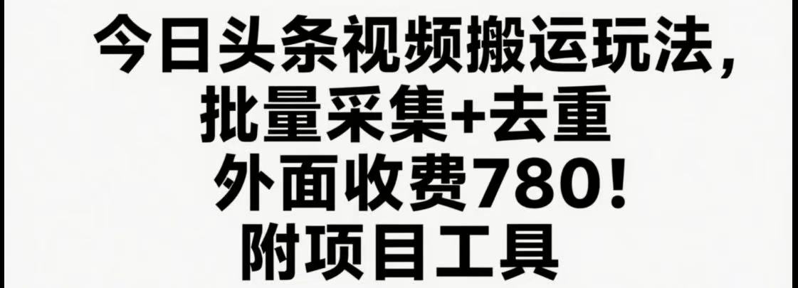 今日头条视频搬运玩法，软件一键去重，轻松日入500+附项目工具-超级会员网