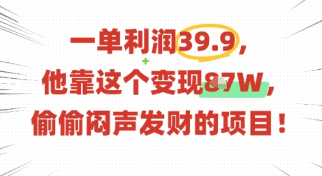一单利润39.9，有人靠这个变现几十个，偷偷闷声发财的项目-超级会员网