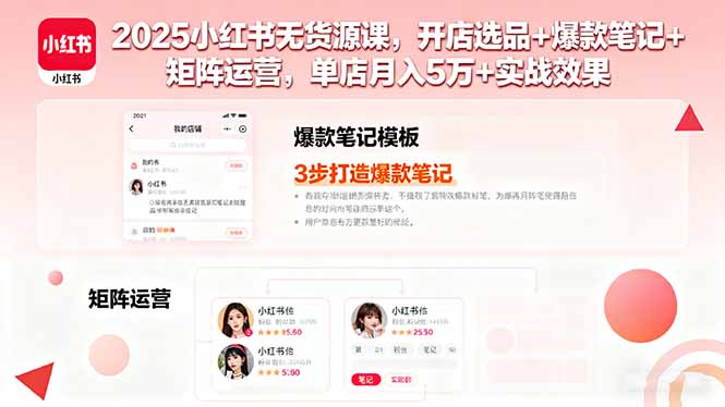 2025小红书无货源课，开店选品+爆款笔记+矩阵运营，单店月入5万+实战效果-超级会员网