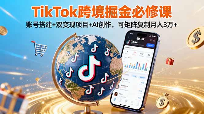 TikTo跨境掘金必修课，账号搭建+双变现项目+AI创作，可矩阵复制月入3万+-超级会员网