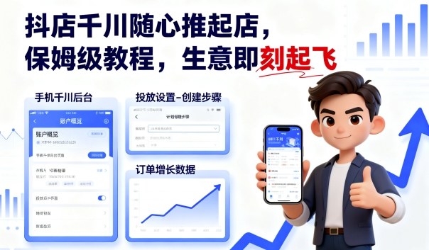 抖店千川随心推起店，保姆级教程，生意即刻起飞-超级会员网