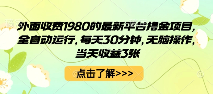 外面收费1980的最新平台撸金项目，全自动运行，每天30分钟，无脑操作，当天收益3张【揭秘】-超级会员网