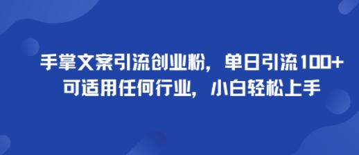 手掌文案引流创业粉，单日引流100+，可适用任何行业，小白轻松上手-超级会员网