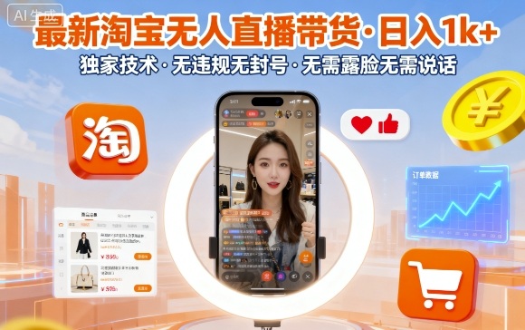 最新淘宝无人直播带货，日入1k+，独家技术，无违规无封号，无需露脸无需说话【揭秘】-超级会员网