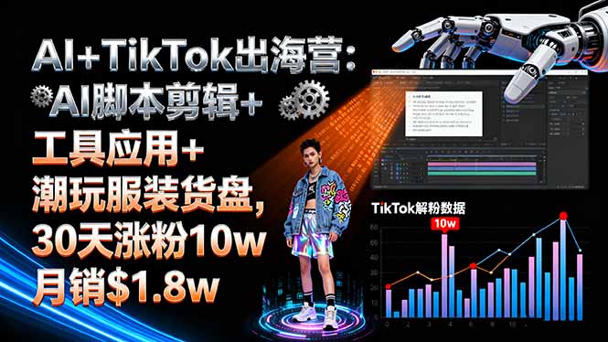 AI+TikTok出海营:AI脚本剪辑+工具应用+潮玩服装货盘,30天涨粉10w月销$1.8w-超级会员网