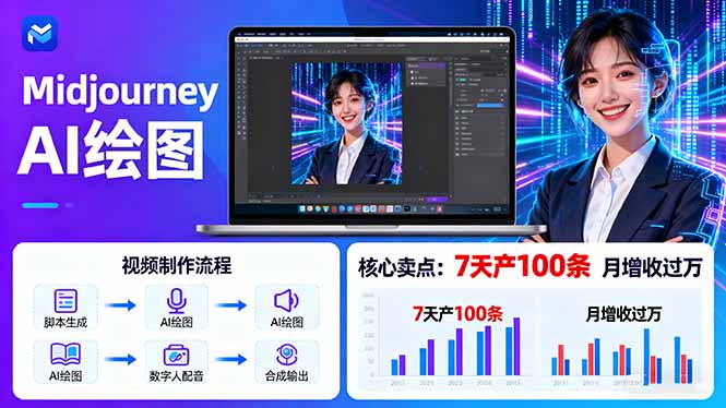 AI绘图照片开口说话视频制作：Midjourney+数字人，7天产100条月增收过万-超级会员网