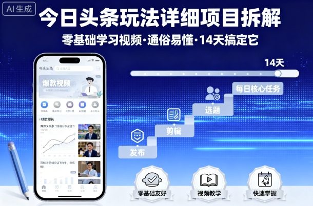 今日头条玩法详细项目拆解，零基础学习视频 通俗易懂 14天搞定它-超级会员网