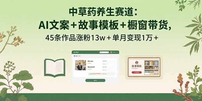 中草药养生赛道：AI文案+故事模板+橱带货，45条作品涨粉13w+单月变现1万+-超级会员网