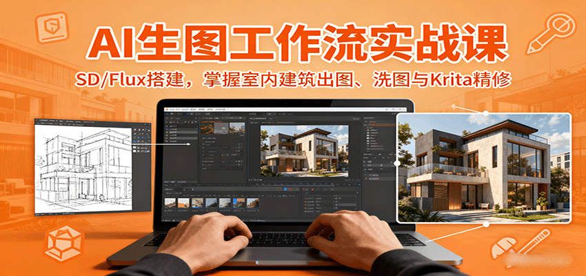 AI生图工作流实战课：SD/Flux搭建，掌握室内建筑出图、洗图与Krita精修-超级会员网