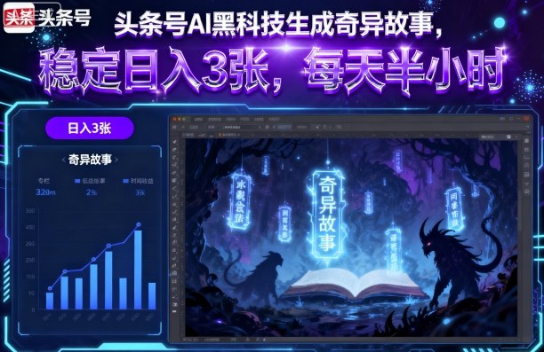 头条号AI黑科技生成奇异故事，稳定日入3张，每天半小时-超级会员网