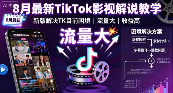 8月最新TikTok影视解说教学，新版解决TK目前困境，流量大，收益高-超级会员网