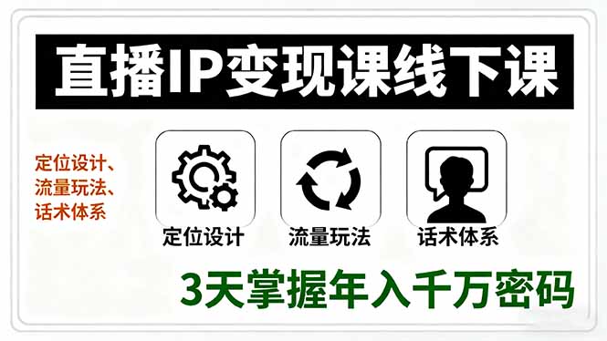 直播IP变现课线下课，定位设计、流量玩法、话术体系，3天掌握年入千万密码-超级会员网