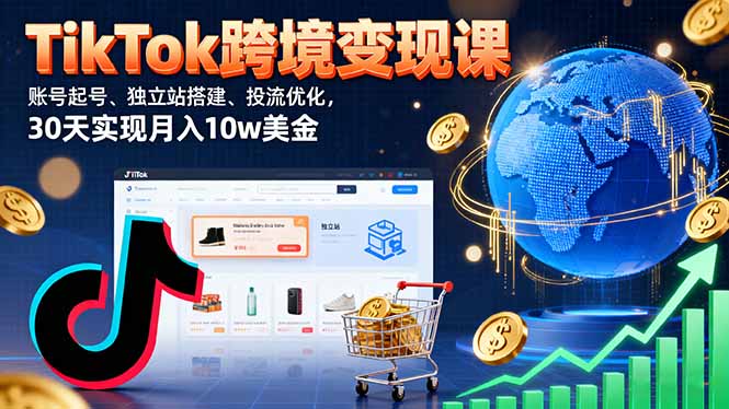 TikTok跨境变现课：账号起号、独立站搭建、投流优化，30天实现月入10w美金-超级会员网