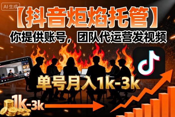 【抖音炬焰托管】你提供账号，团队代运营发视频，单号月入1k+【揭秘】-超级会员网