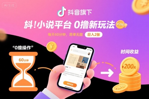 抖音旗下小说平台0撸新玩法，每天挂G60分钟，简单无脑，日入2张【揭秘】-超级会员网