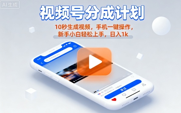 视频号分成计划懒人玩法，10秒生成视频，手机一键操作，新手小白轻松上手，日入1K【揭秘】-超级会员网