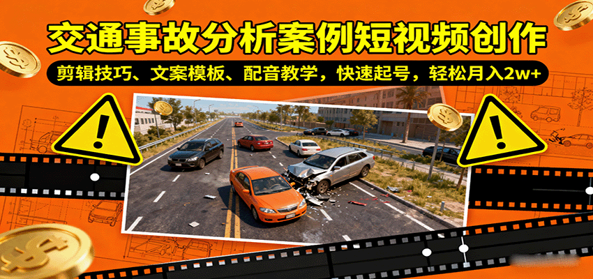 交通事故分析案例短视频创作，剪辑技巧、文案模板、配音教学，快速起号，轻松月入2w+-超级会员网