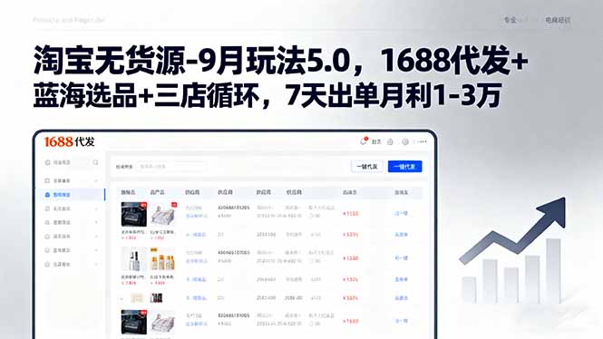 淘宝无货源-9月玩法5.0，1688代发+蓝海选品+三店循环，7天出单月利1-3万-超级会员网