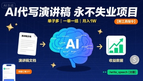 AI代写演讲稿，永不失业项目，单子多，一单一结，月入1W【附工具指令】-超级会员网